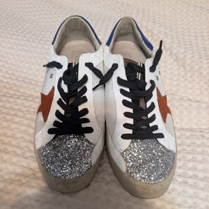 ShuShop Glitter Silver and White Sneakers with Brown Star